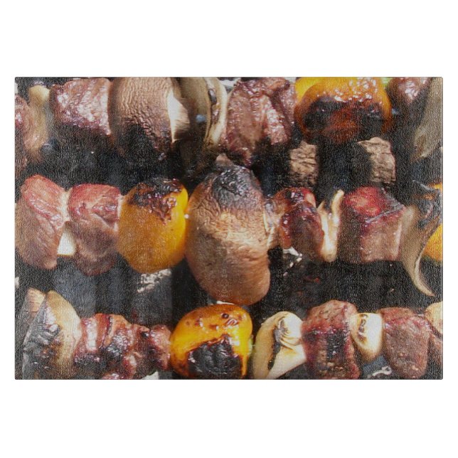 Skewered Kabobs on Barbecue Grill Cutting Board (Front)
