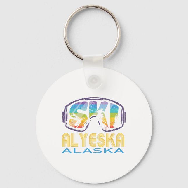 Ski Alyeska Alaska Skiing Vacation  Keychain (Front)