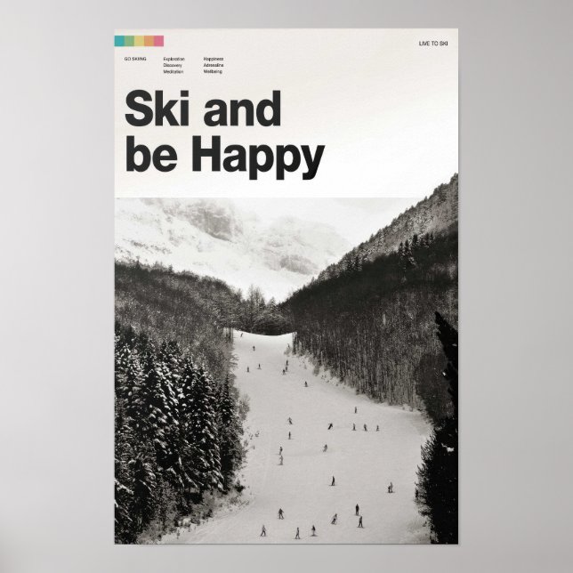 Ski and Be Happy - Skiing Art Print Poster (Front)