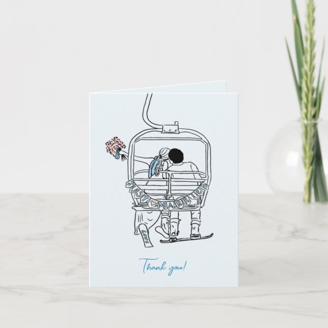 ski and snowboarding wedding thank you card  (Front)