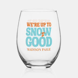 Ski Après Winter Bachelorette Party Turquoise Stemless Wine Glass
