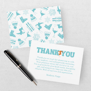 Ski Après Winter Bachelorette Turquoise Orange Thank You Card