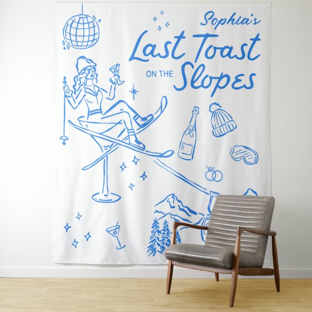 Ski Bachelorette Last Toast on the Slopes Tapestry (In Situ)
