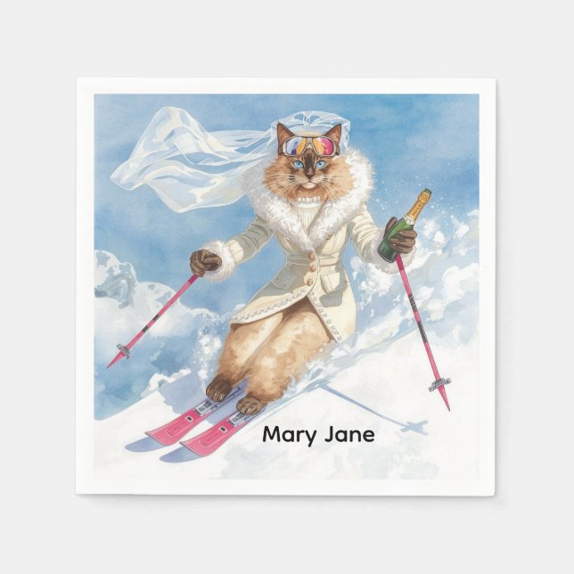 Ski Bachelorette Party Bride on the Slope  Napkin (Front)