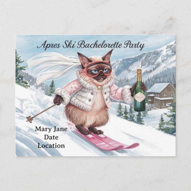 Ski Bachelorette Party for cat lovers Postcard (Front)