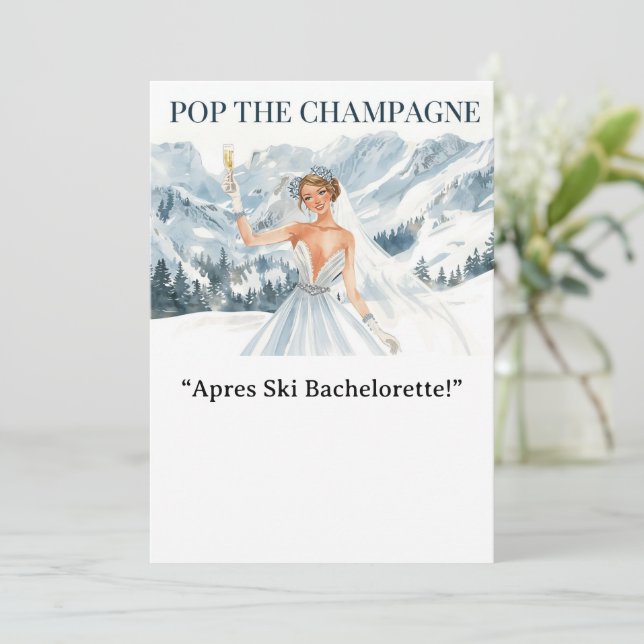 Ski Bachelorette Weekend Bride on the Slopes Invitation (Standing Front)
