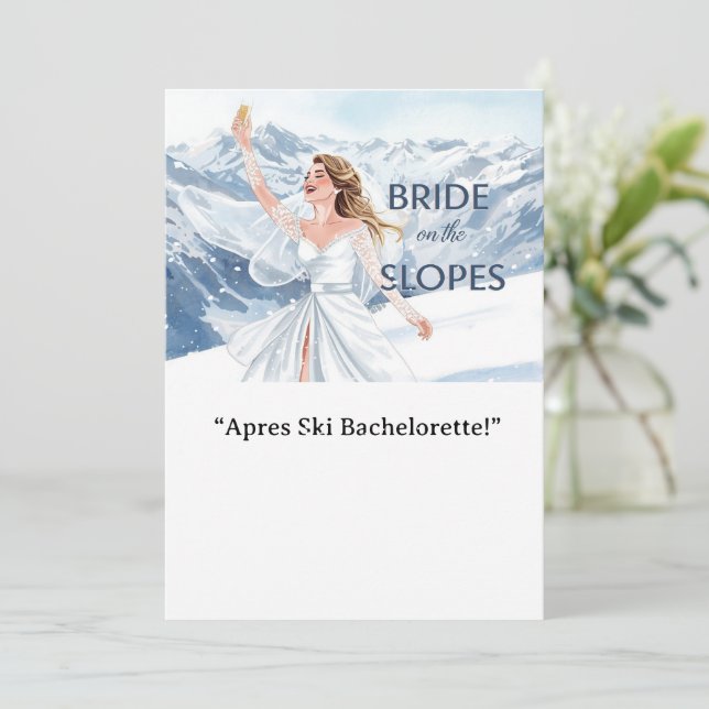 Ski Bachelorette Weekend Bride on the Slopes Invitation (Standing Front)
