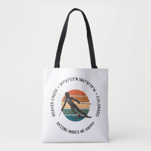 Ski Beaver Creek, Colorado - Lady Skier Black Text Tote Bag
