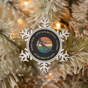 Ski Beaver Creek, Colorado - Lady Skier On Dark Snowflake Pewter Christmas Ornament