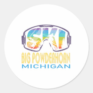 Ski Big Powderhorn Michigan Skiing Vacation  Classic Round Sticker