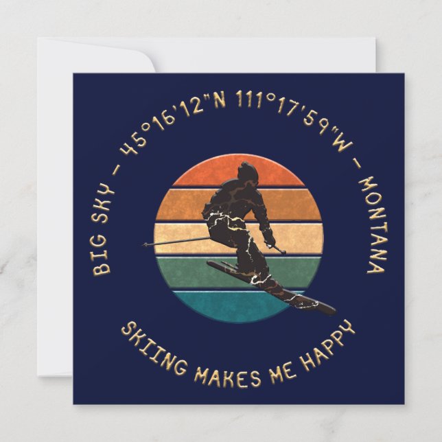 Ski Big Sky, Montana - Man Skier, Yellow Text Holiday Card (Front)