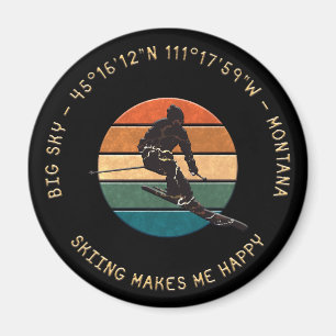 Ski Big Sky, Montana - Man Skier, Yellow Text Magnet