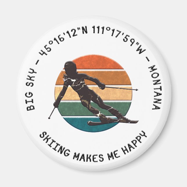 Ski Big Sky, Montana - Woman Skier, Black Text Magnet (Front)