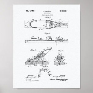 Ski Binding 1940 Patent Art - White Paper Poster