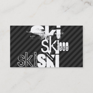 Ski; Black & Dark Grey Stripes Business Card