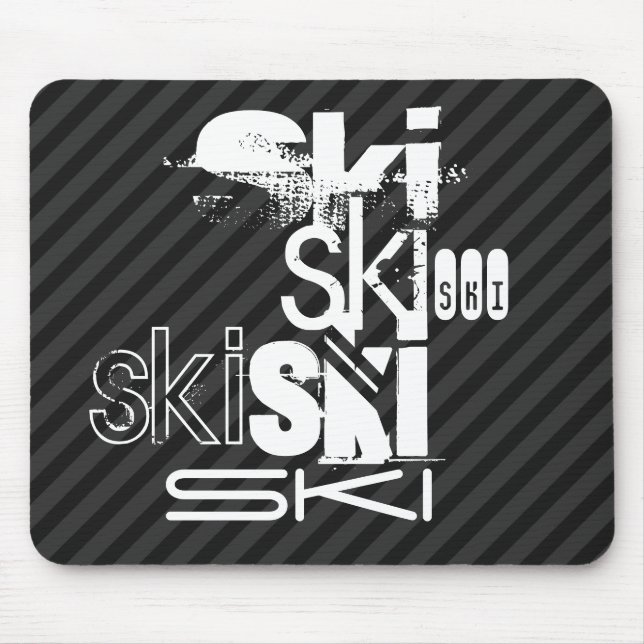 Ski; Black & Dark Grey Stripes Mouse Pad (Front)