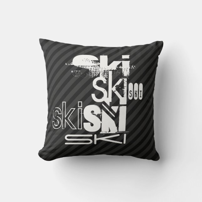 Ski; Black & Dark Grey Stripes Throw Pillow (Front)