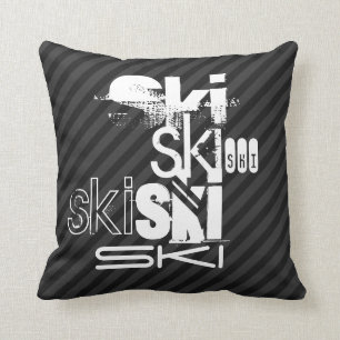 Ski; Black & Dark Grey Stripes Throw Pillow