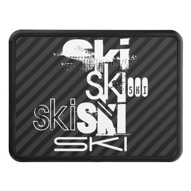 Ski; Black & Dark Grey Stripes Trailer Hitch Cover (Front)