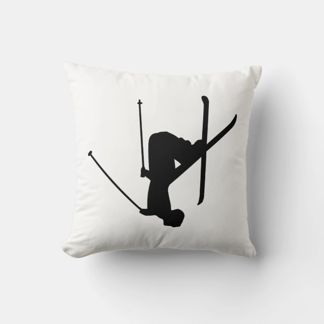 Ski Black Silhouette Throw Pillow (Front)
