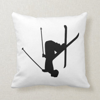 Ski Black Silhouette Throw Pillow