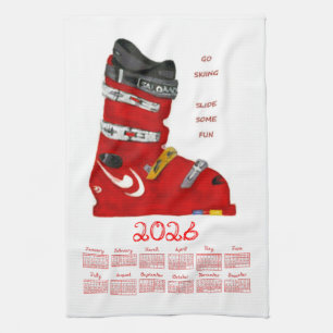 Ski Boot Go Skiing Slide Some Fun 2026 Calendar Kitchen Towel
