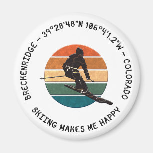 Ski Breckenridge, Colorado - Man Skier, Black Text Magnet