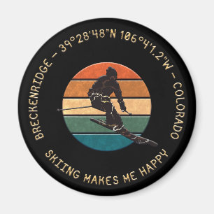 Ski Breckenridge, Colorado - Man Skier, Gold Text Magnet