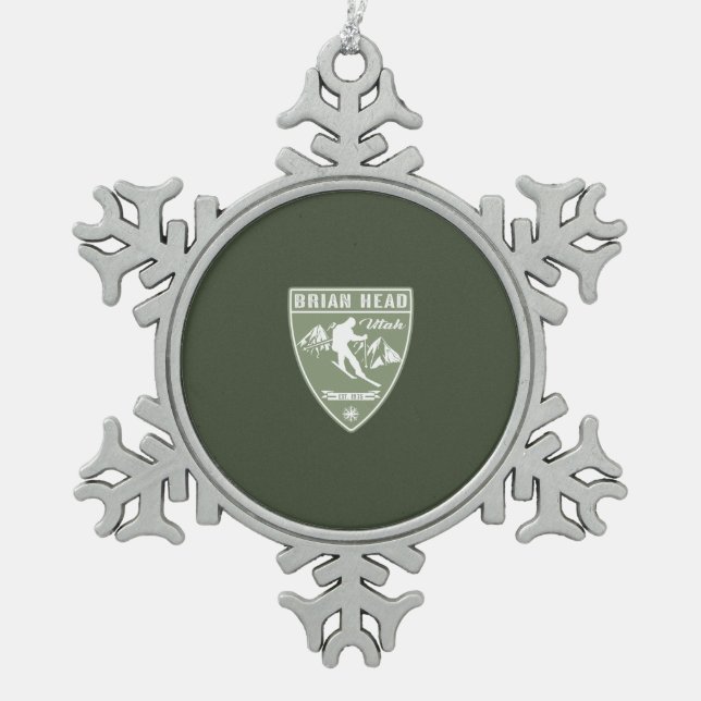 Ski Brian Head Utah Snowflake Pewter Christmas Ornament (Front)