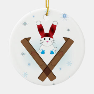 Ski Bunny Ceramic Ornament