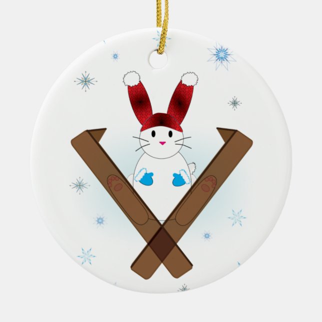 Ski Bunny Ceramic Ornament (Front)
