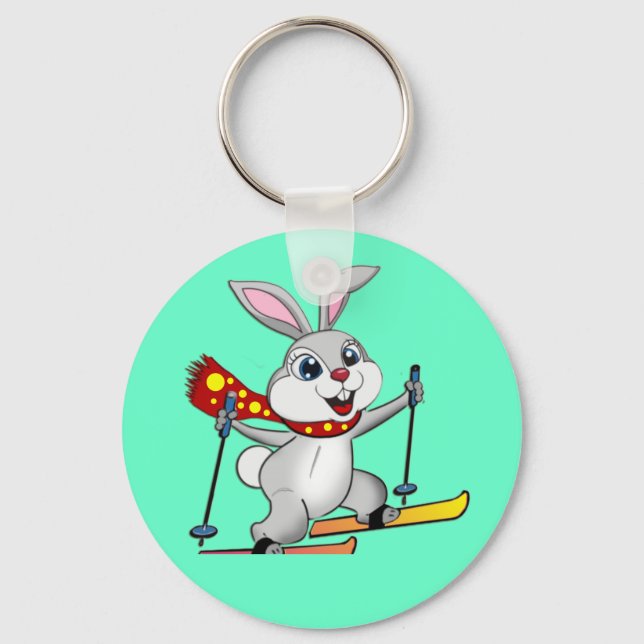 Ski Bunny - Funny and Cute Cartoon Keychain (Front)