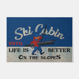 Ski Cabin Retro Rug, Life Is Better On The Slopes Doormat