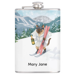 Ski Cat is skiing in Pink Bachelorette Party  Hip Flask