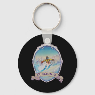 Ski Chamonix, France Vintage Snow Skiing Vacation  Keychain