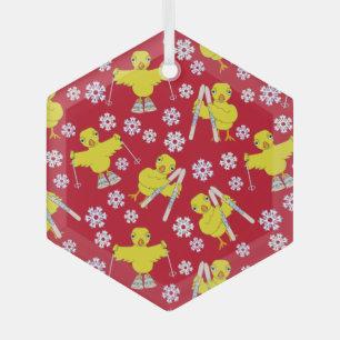 Ski Chick Pattern Glass Ornament
