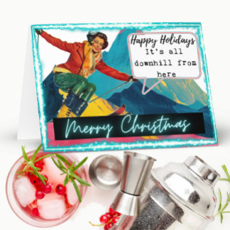Ski Christmas Card Funny Retro Skiing Best Friend