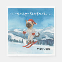 Ski Christmas for Santa Siamese Cat Lovers Snowy
