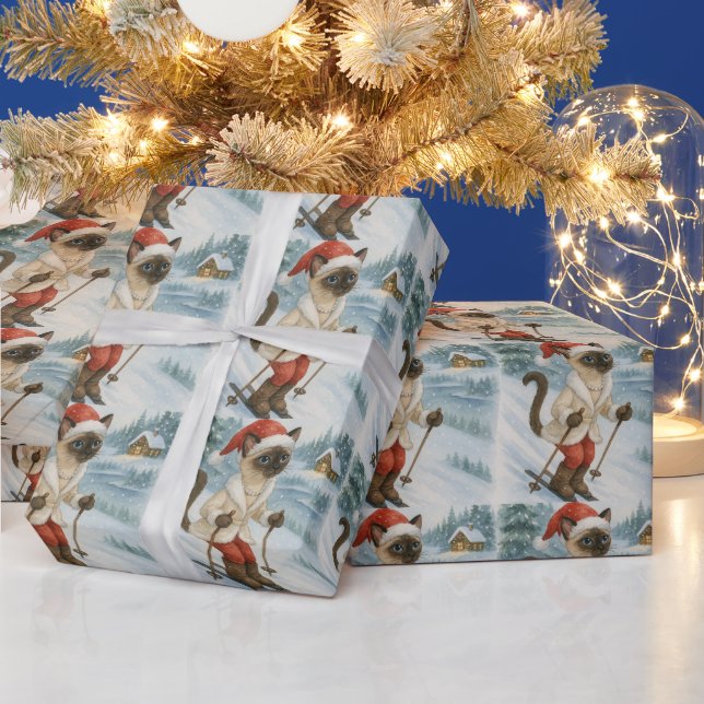 Ski Christmas SiameseCat  CatLovers Winter Holiday Wrapping Paper (Holidays)