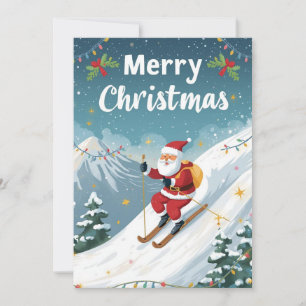 Ski Christmas with Santa Claus on the mountain  Holiday Card
