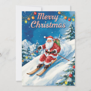 Ski Christmas with Santa Claus on the mountain  Holiday Card