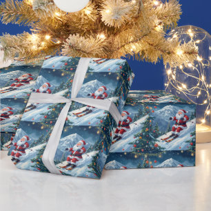 Ski Christmas with Santa Claus on the mountain  Wrapping Paper