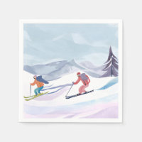 Ski Day | Watercolor Winter Mountain