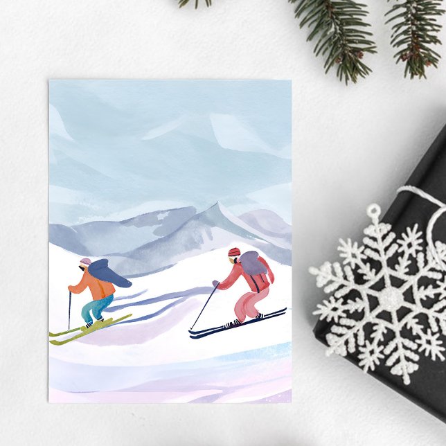 Ski Day | Watercolor Winter Mountain Postcard (Creator Uploaded)