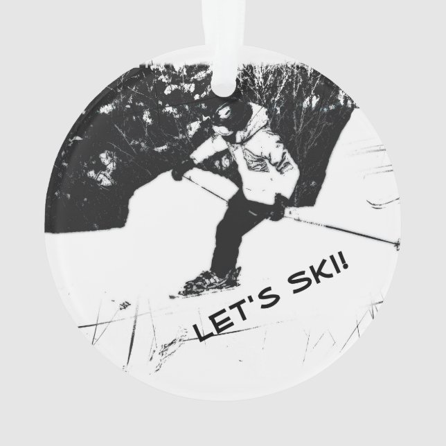 Ski de descente - Ski ! Ornement en céramique (dos)