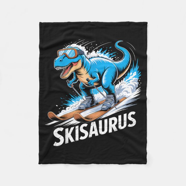 Ski Dinosaur Winter Sport Skier Dino Funny Skiing  Fleece Blanket (Front)