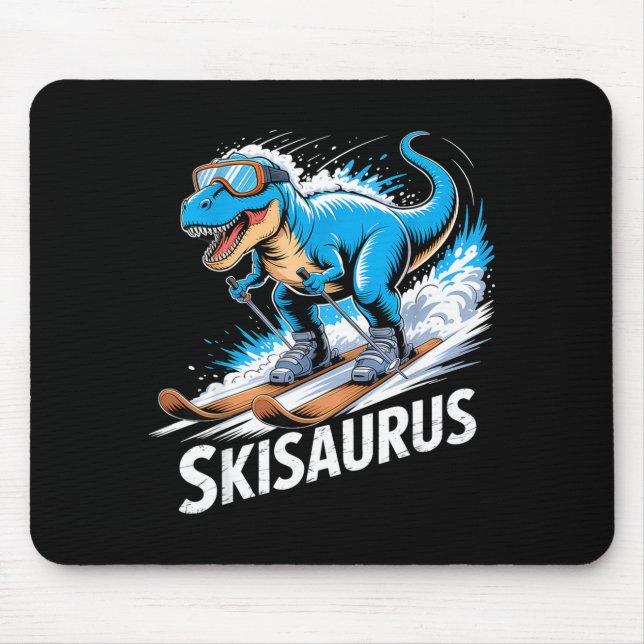 Ski Dinosaur Winter Sport Skier Dino Funny Skiing  Mouse Pad (Front)