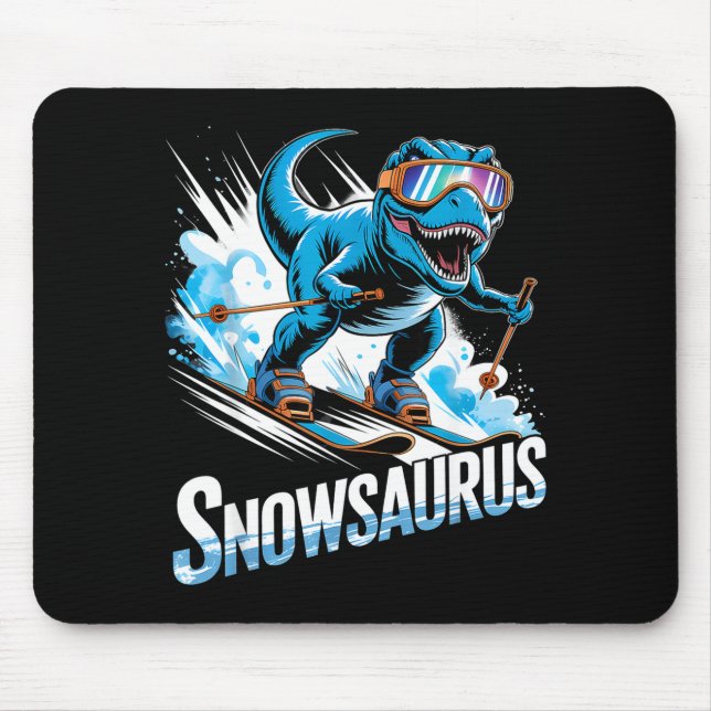 Ski Dinosaur Winter Sport Skier Dino Funny Skiing  Mouse Pad (Front)