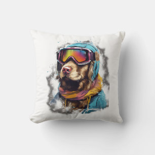 Ski Dog in Ski Googles  2 Throw Pillow