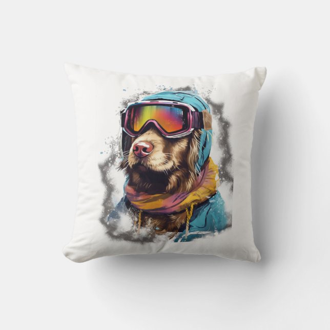 Ski Dog in Ski Googles  2 Throw Pillow (Front)